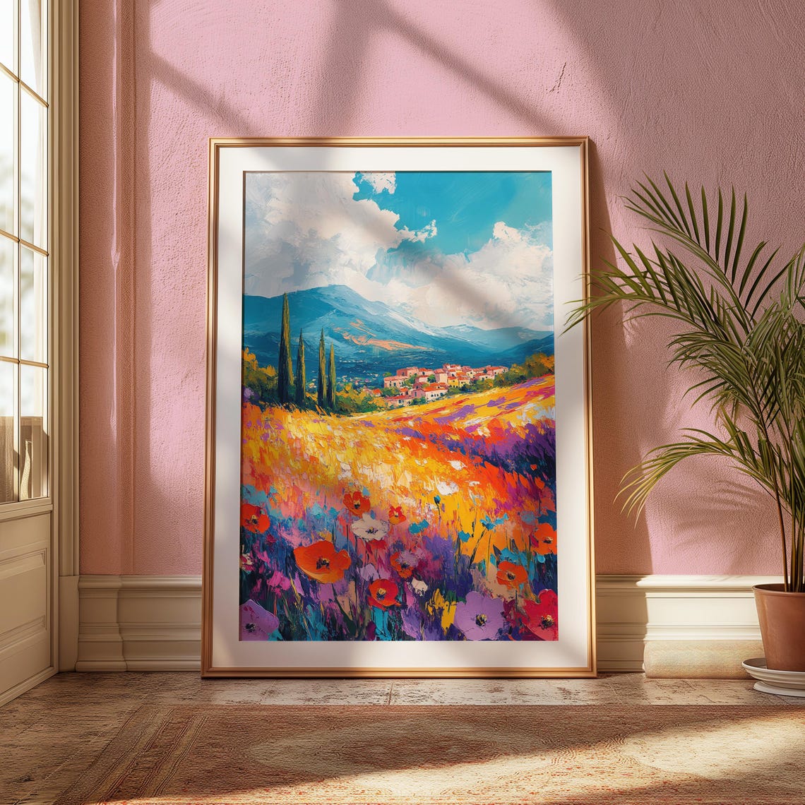 Colorful Mexican Village Wildflower Meadow Mountain Landscape Print - Image 2