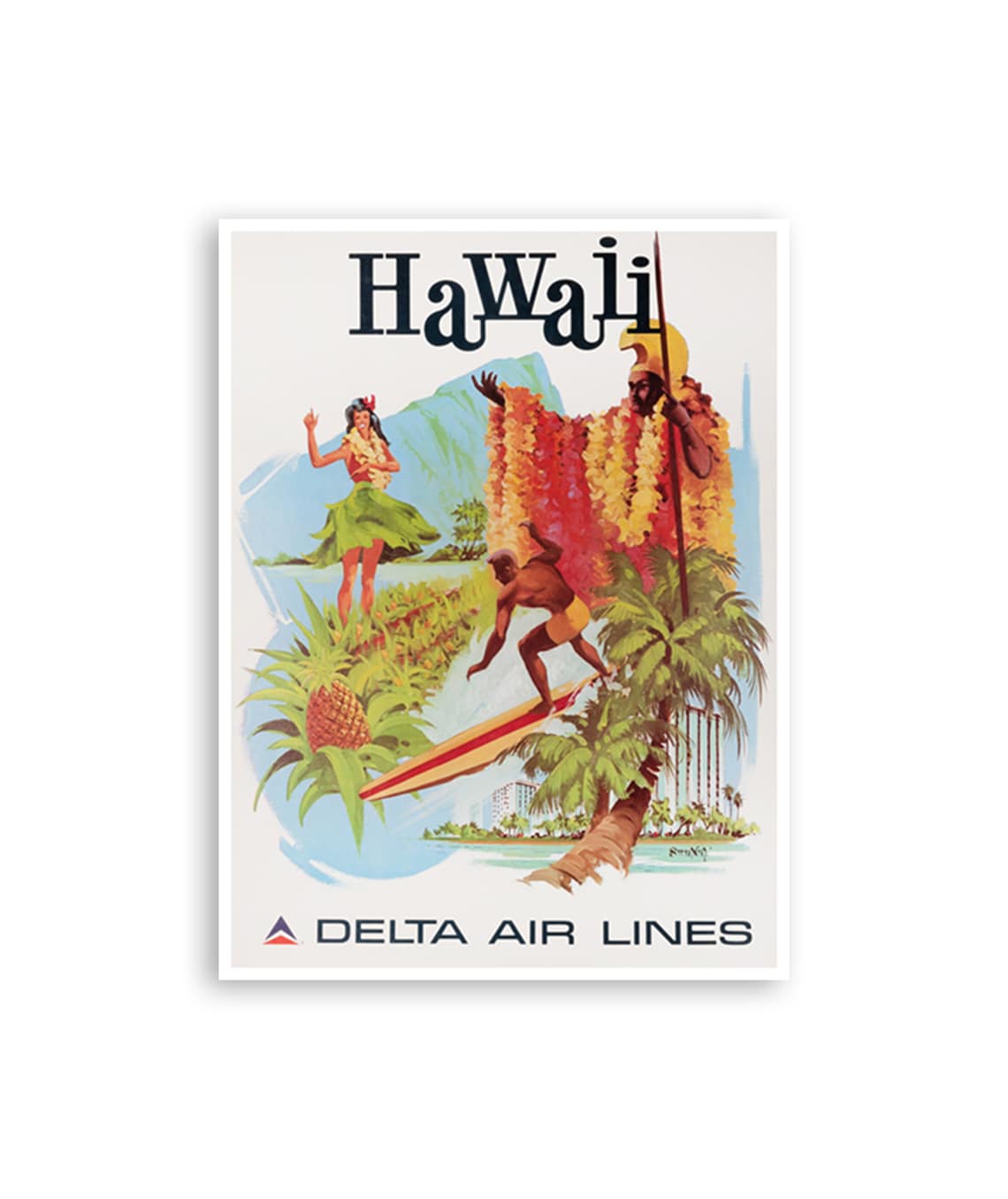 Hawaii Retro Travel Poster, Tropical Ocean Decor