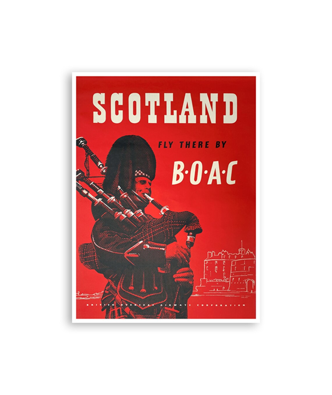 Scotland BOAC Vintage Travel Poster Bagpiper British Airways Art