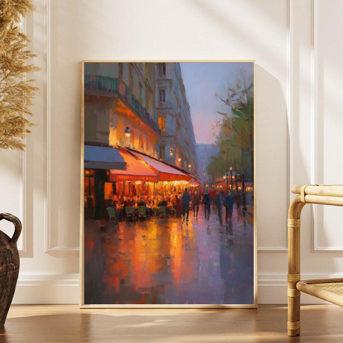 Italian Street Night Glowing Cafe Terraces Impressionist Art Poster