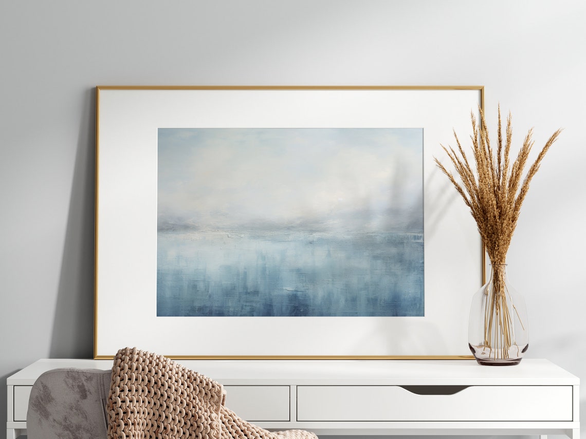 Serene Dreamy Misty Blue Abstract Ocean Seascape Minimalist Poster - Image 5