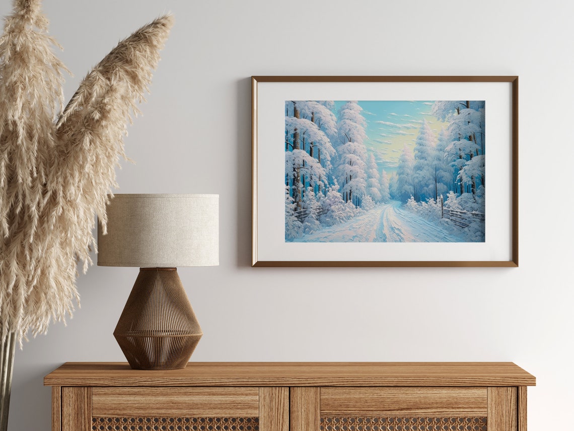 Serene Snowy Winter Road Through Sparkling Frosted Forest Poster - Image 5