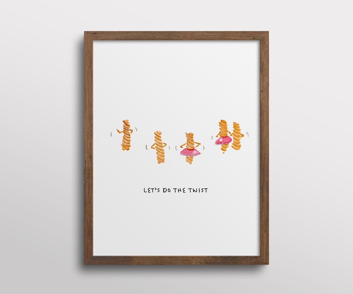 Whimsical Dancing Fusilli Pasta Kitchen Art Print