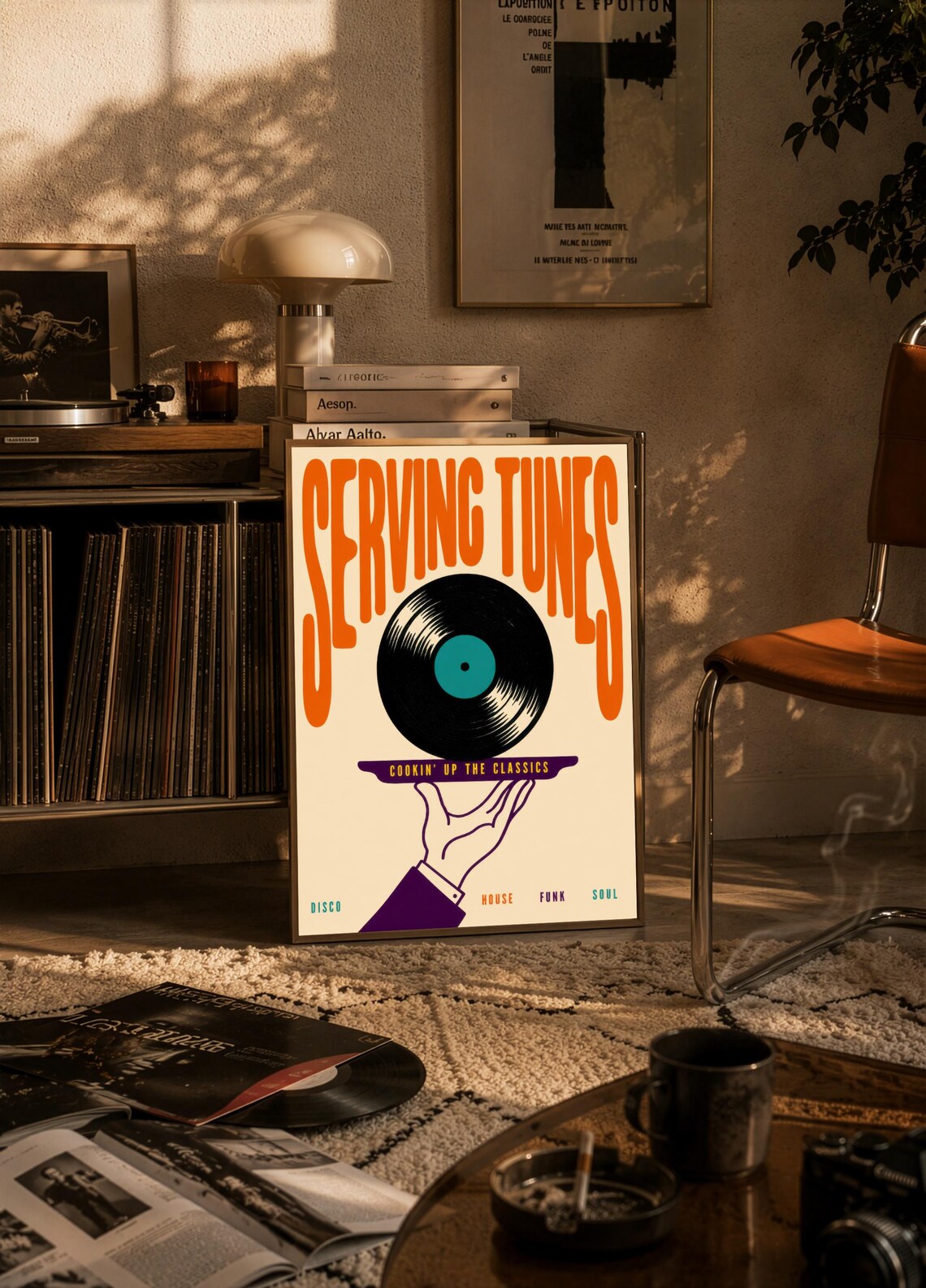 Serving Tunes Vinyl Record, Retro Disco Funk Soul