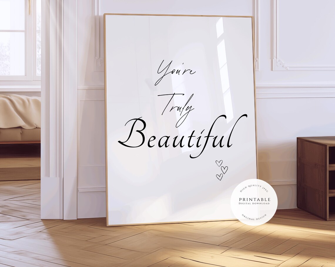 You're Truly Beautiful Handwritten Hearts Script Quote Poster - Image 2