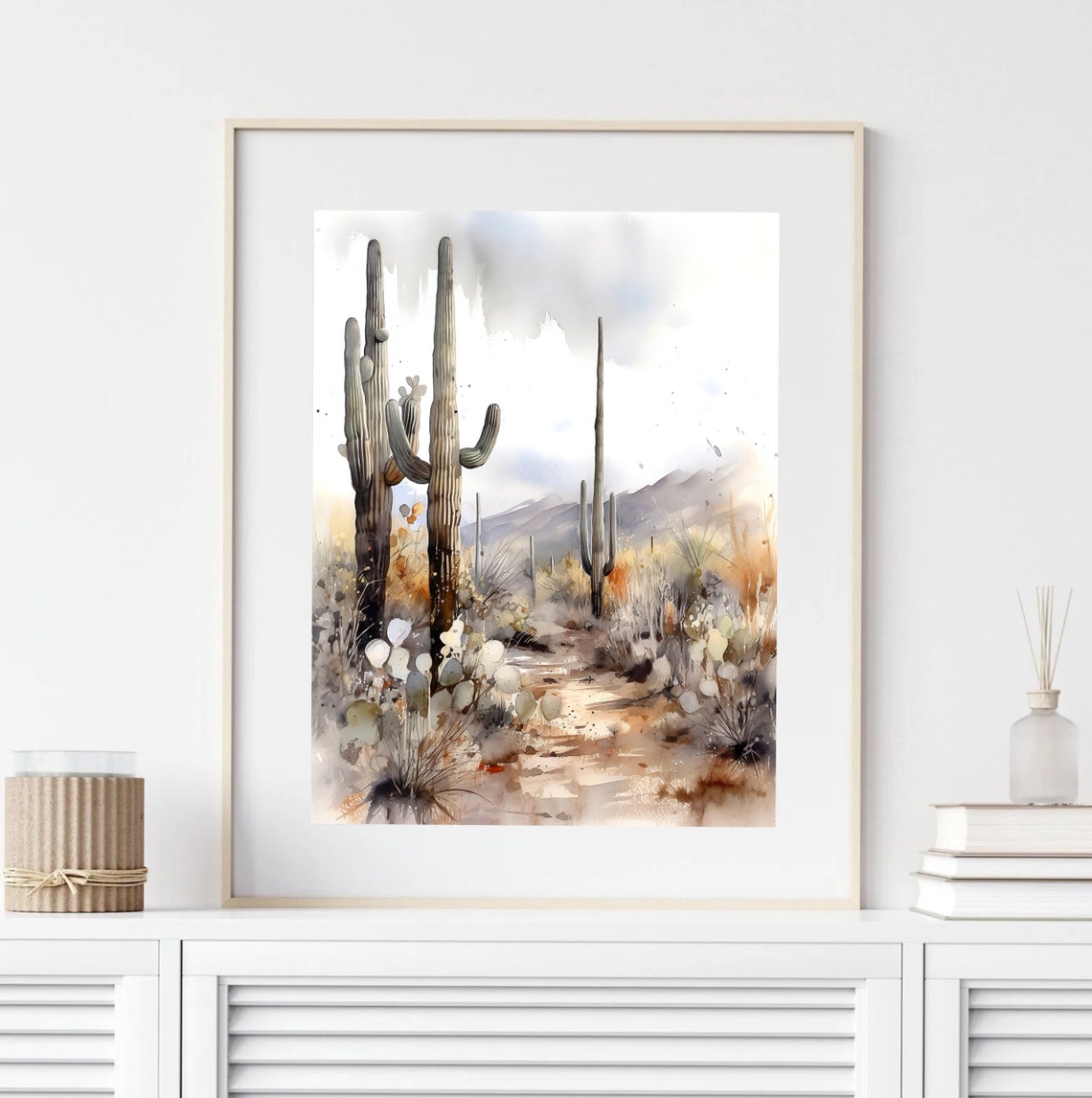Saguaro National Park Giant Cactus Desert Path Watercolor Poster - Image 4
