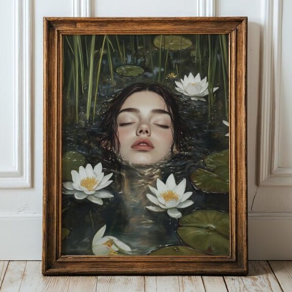 Ophelia Dark Academia Print Victorian Art Gothic Decor Antique Oil Painting Poster Rustic Vintage Wall Feminine