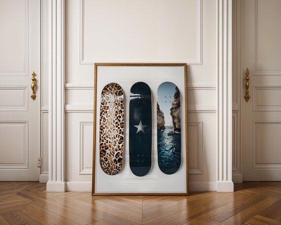 Skateboard Wall Art Print Modern Leopard Star Ocean Photography Cool Skate Deck Decor For Living Room Or Office Trendy Urban Poster