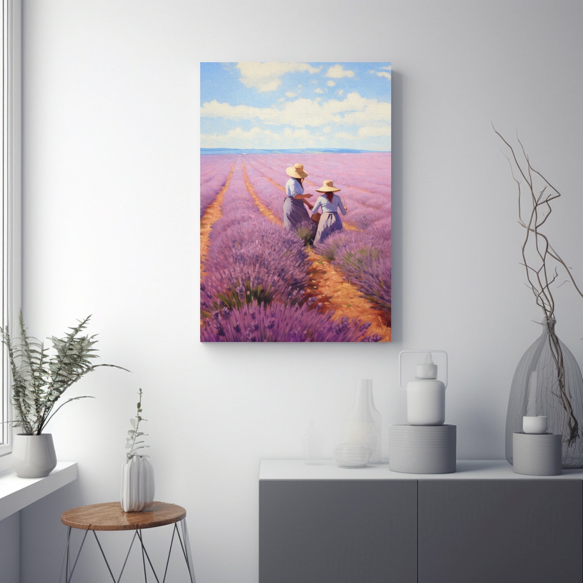 Lavender Harvest with Two Women in Straw Hats at Midday Poster - Image 4