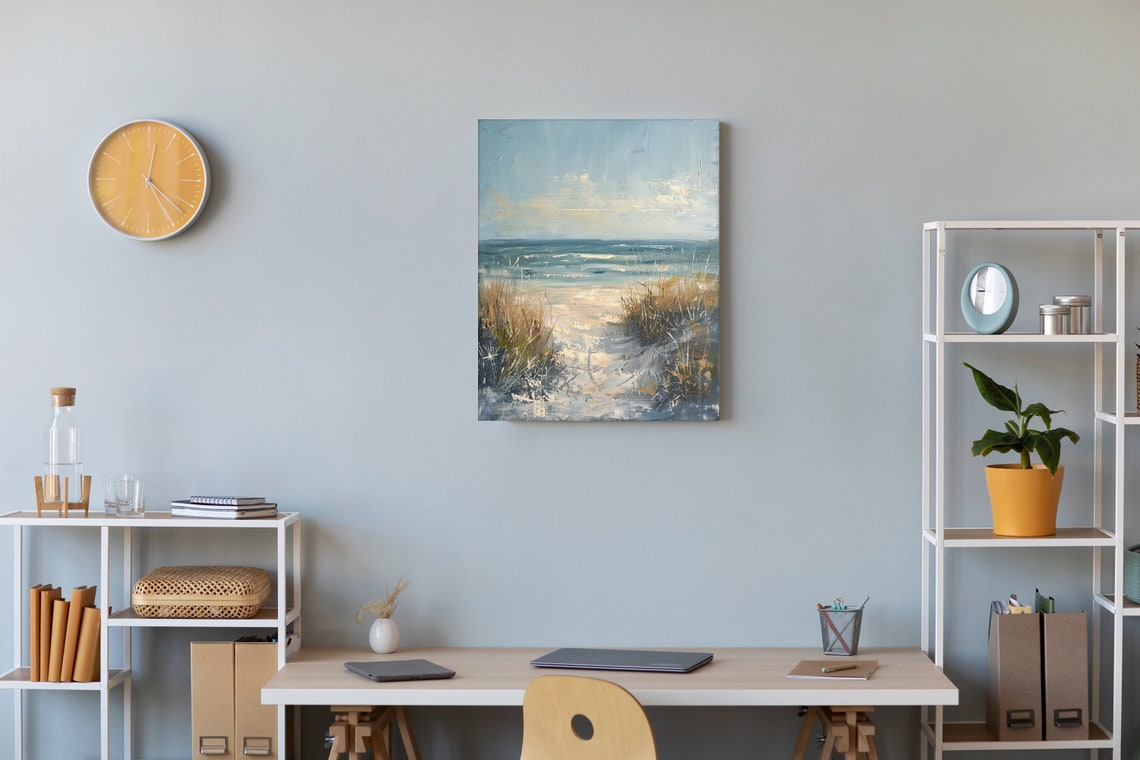 Sunny Coastal Beach Ocean Waves Dune Grass Blue Sky Seascape Poster - Image 2
