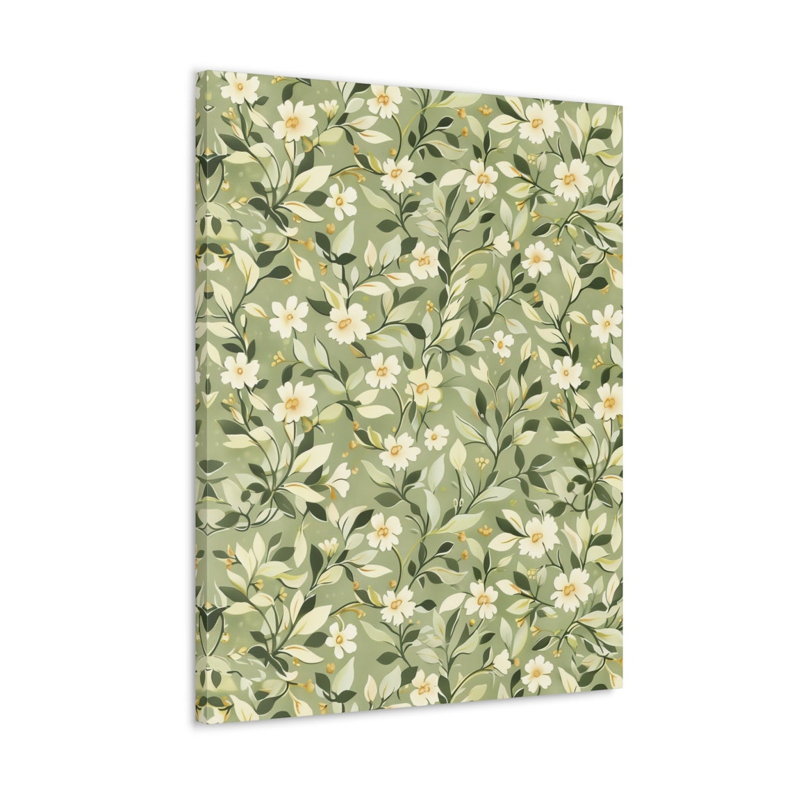 Sage Green Floral Pattern Poster with White Blossoms Botanical Design - Image 4
