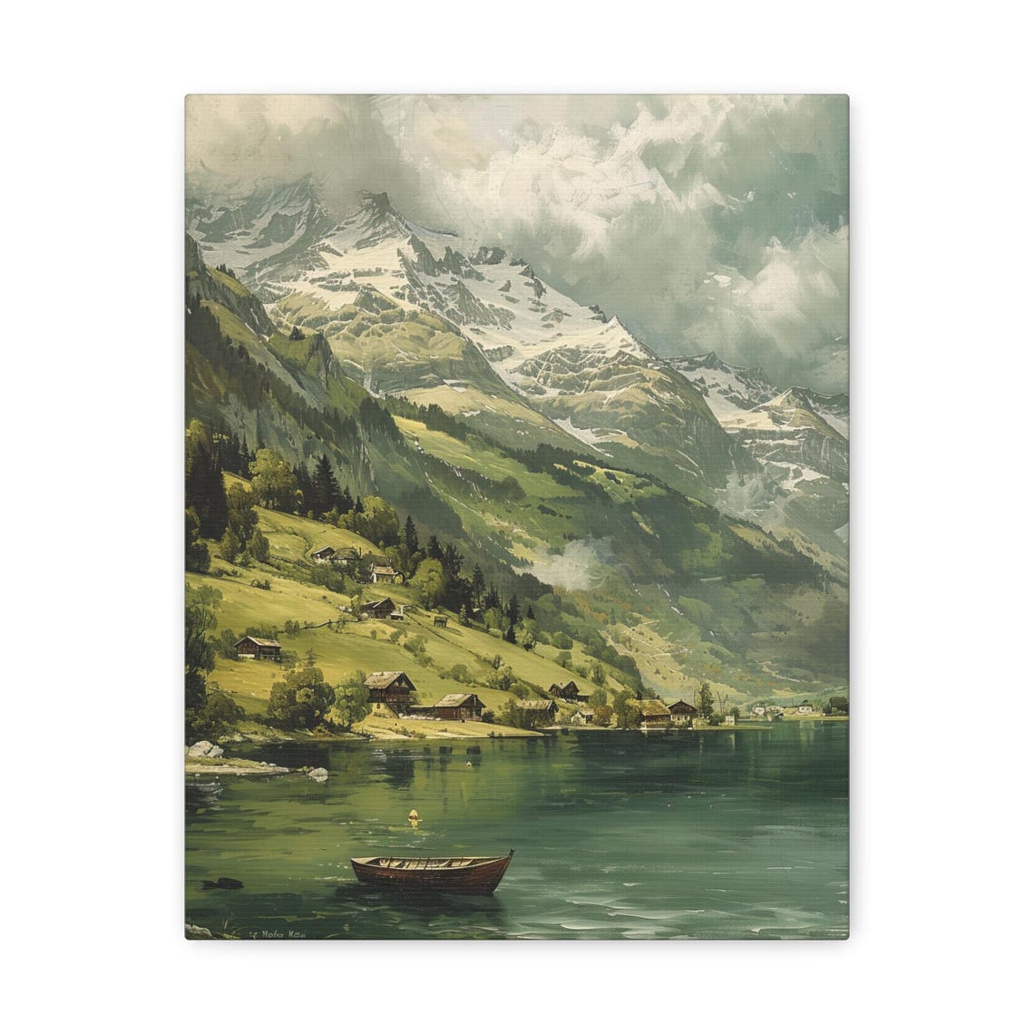 Mountain Wall Art Print Rustic Mountain Painting Landscape Wall Art Snow Mountain Painting Vintage Farmhouse Decor Forest Art - Image 3
