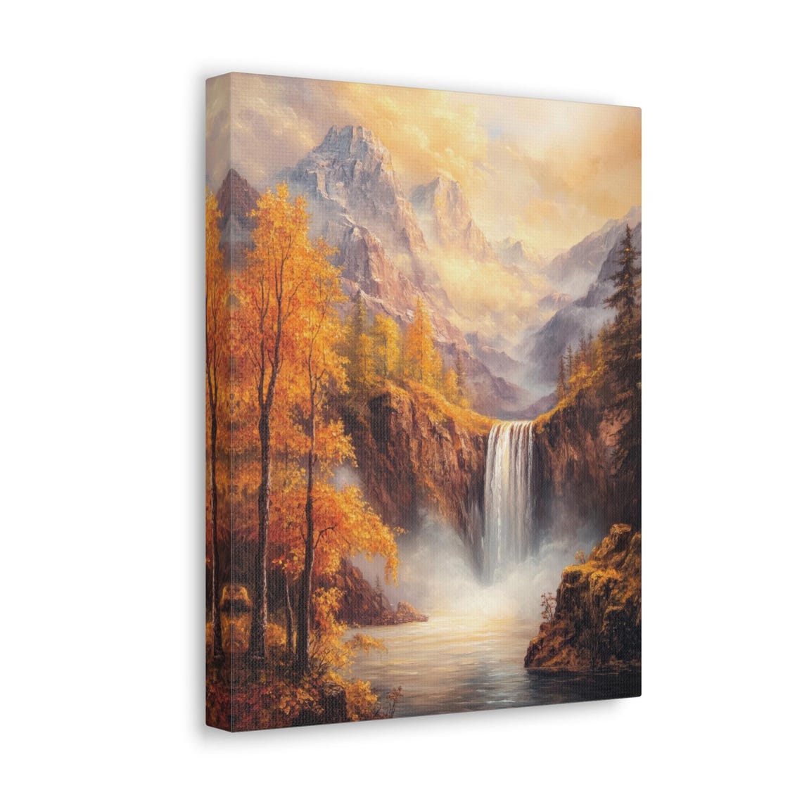 Autumn Mountain Waterfall Poster with Golden Trees and Morning Mist - Image 4