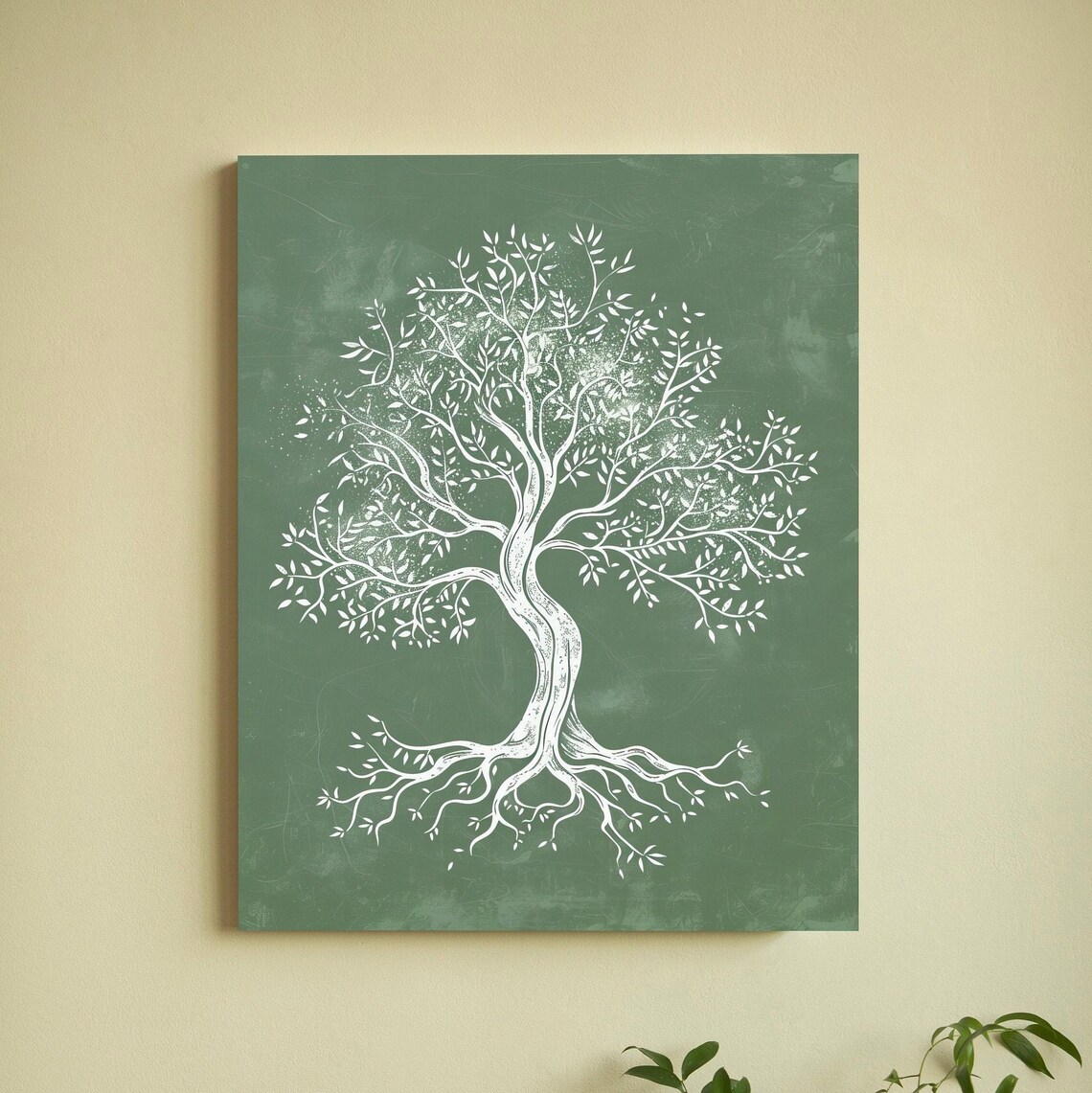 White Tree of Life on Sage Green Minimalist Botanical Poster
