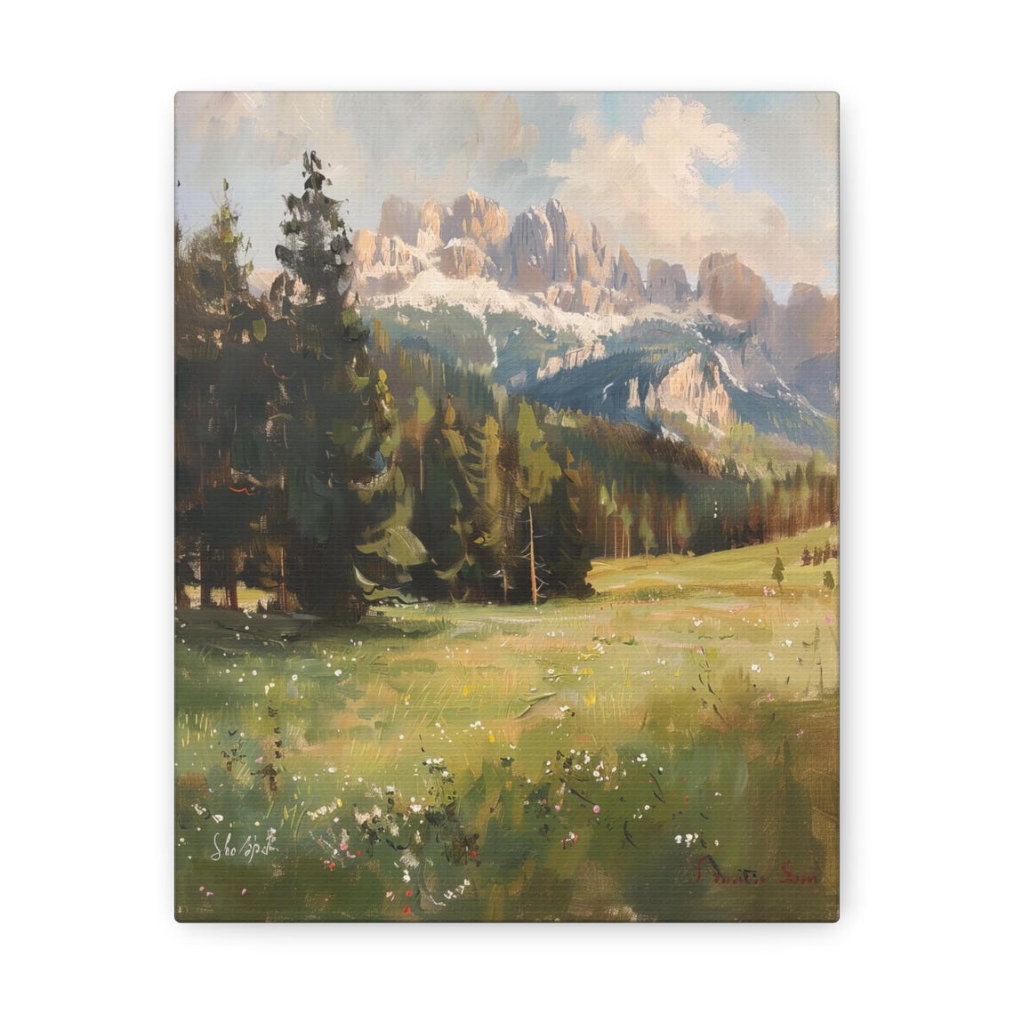 Alpine Mountain Peaks Poster with Pine Forest and Wildflower Meadow - Image 3