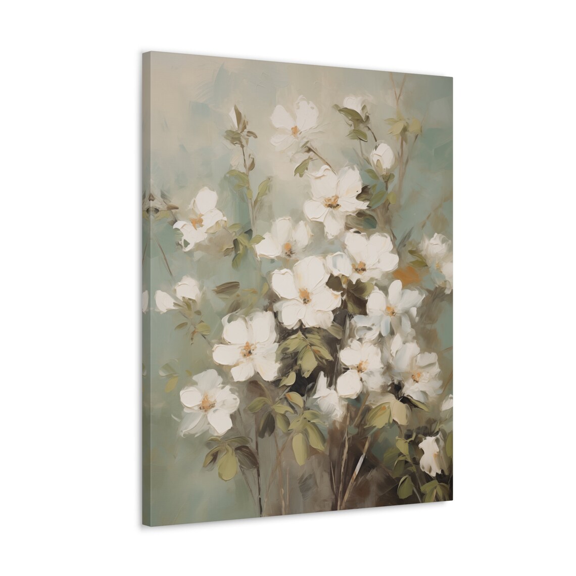 White Wild Roses Soft Sage Neutral Botanical Floral Painting Poster - Image 4