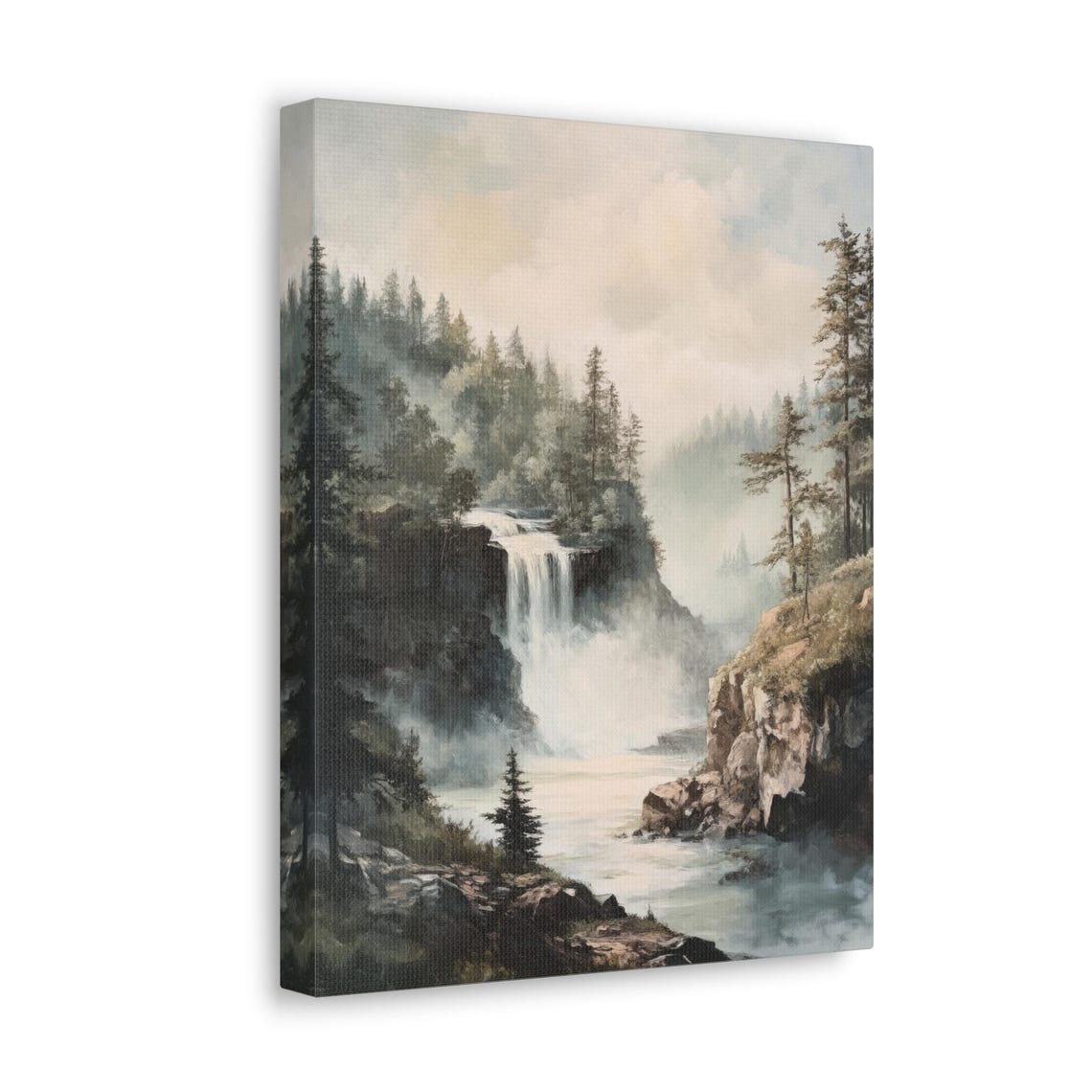 Waterfall Print Mountain Waterfall Painting Nature Wall Art Rustic Farmhouse Decor River Scene Artwork Landscape Oil Painting - Image 4