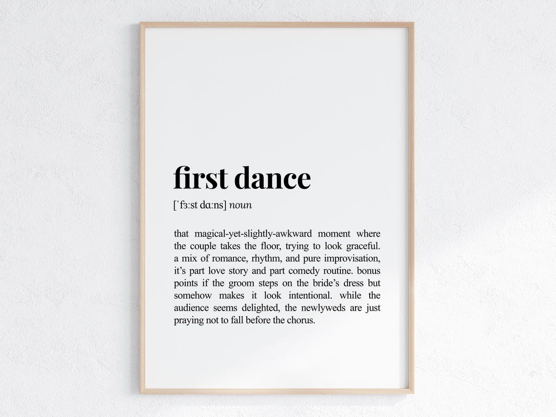 First Dance Funny Dictionary Definition Poster for Wedding Wall Decor