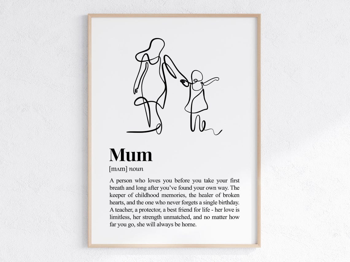 Mum Single Line Art Dictionary Definition Mother Keepsake Poster