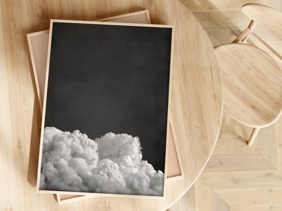 Dark Grey Cloud Wall Art Minimalist Blackish Gray Abstract Print Maximalist Artwork Framed Or Unframed Poster