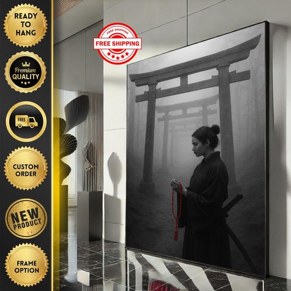 Serene Japanese Torii Gate Canvas Wall Art Print Zen Black And White Living Room Decor Ready To Hang