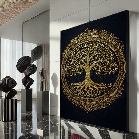 Golden Tree Of Life Mandala On Black Intricate Ornate Art Poster