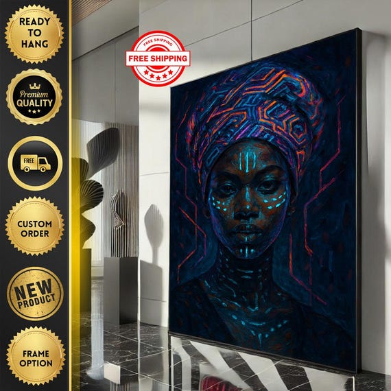 Bold African Woman Portrait Canvas Wall Art Print Abstract Modern Living Room Decor Statement Piece