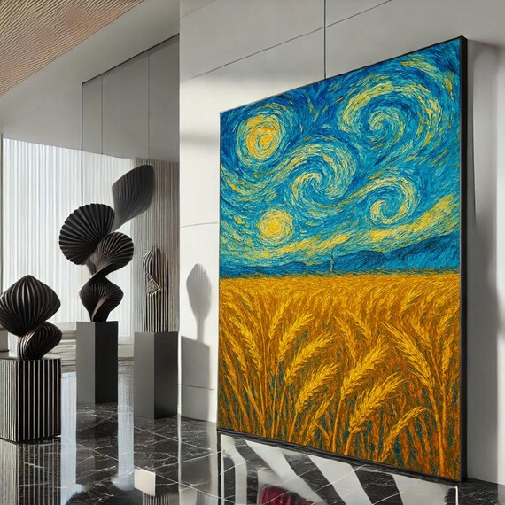 Starry Night Wheat Field Canvas Wall Art Print Vibrant Bedroom Decor Ready To Hang For Modern Lovers