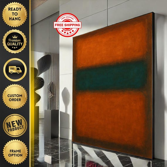 Mark Rothko Inspired Orange And Green Canvas Bold Color Field Painting Reproduction Modern Living Room Decor Ready To Hang