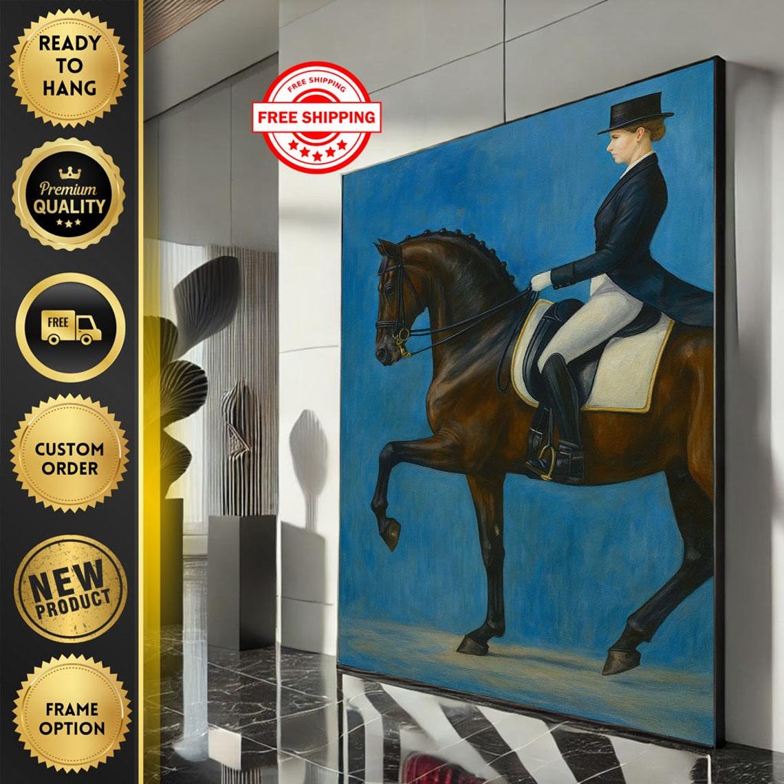 Elegant Dressage Rider On Bay Horse Classic Equestrian Poster