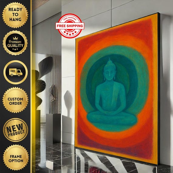 Calm Buddha Meditation Canvas Wall Art Print Vibrant Abstract Living Room Decor Ready To Hang Statement Piece