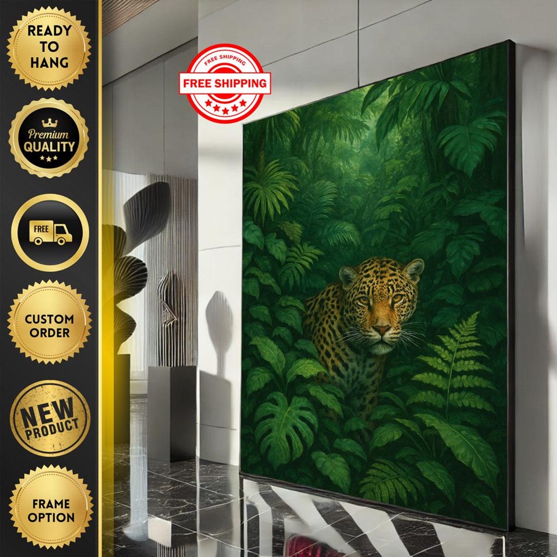 Majestic Jungle Leopard Canvas Wall Art Print Lush Green Living Room Decor Ready To Hang Statement Piece
