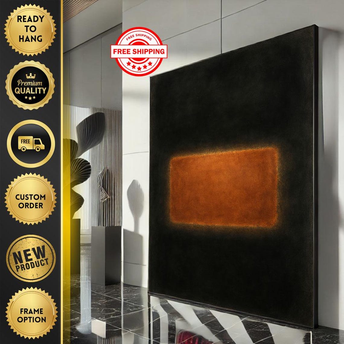 Rothko-Inspired Black and Orange Glowing Minimalist Abstract Poster