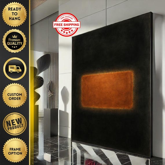 Mark Rothko Inspired Black And Orange Canvas Bold Color Field Painting For Modern Living Room Decor Ready To Hang