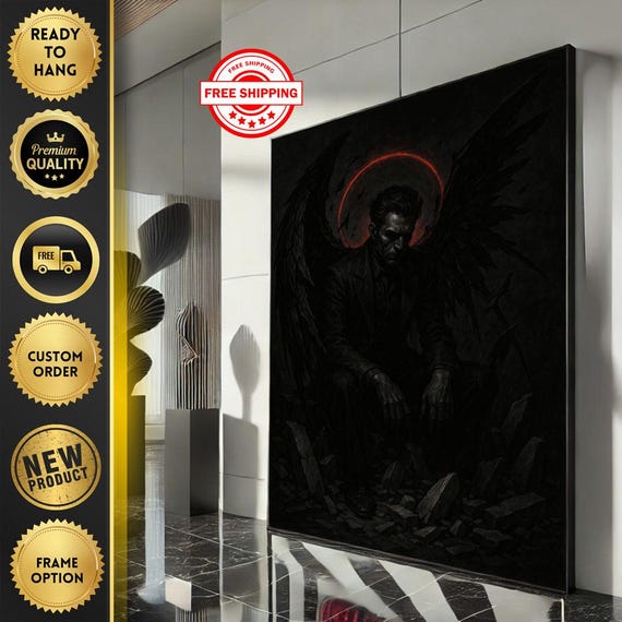 Dark Angel Abstract Canvas Wall Art Print Moody Living Room Decor Ready To Hang