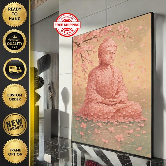 Meditative Buddha Canvas Wall Art Print Peaceful Blossom Meditation For Living Room Decor Ready To Hang