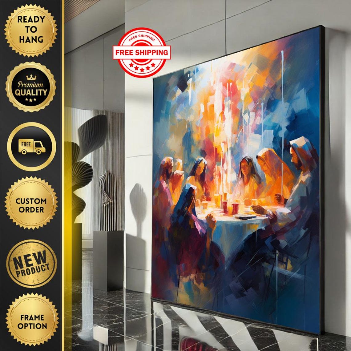 Abstract Last Supper With Jesus And Disciples Candlelit Art Poster