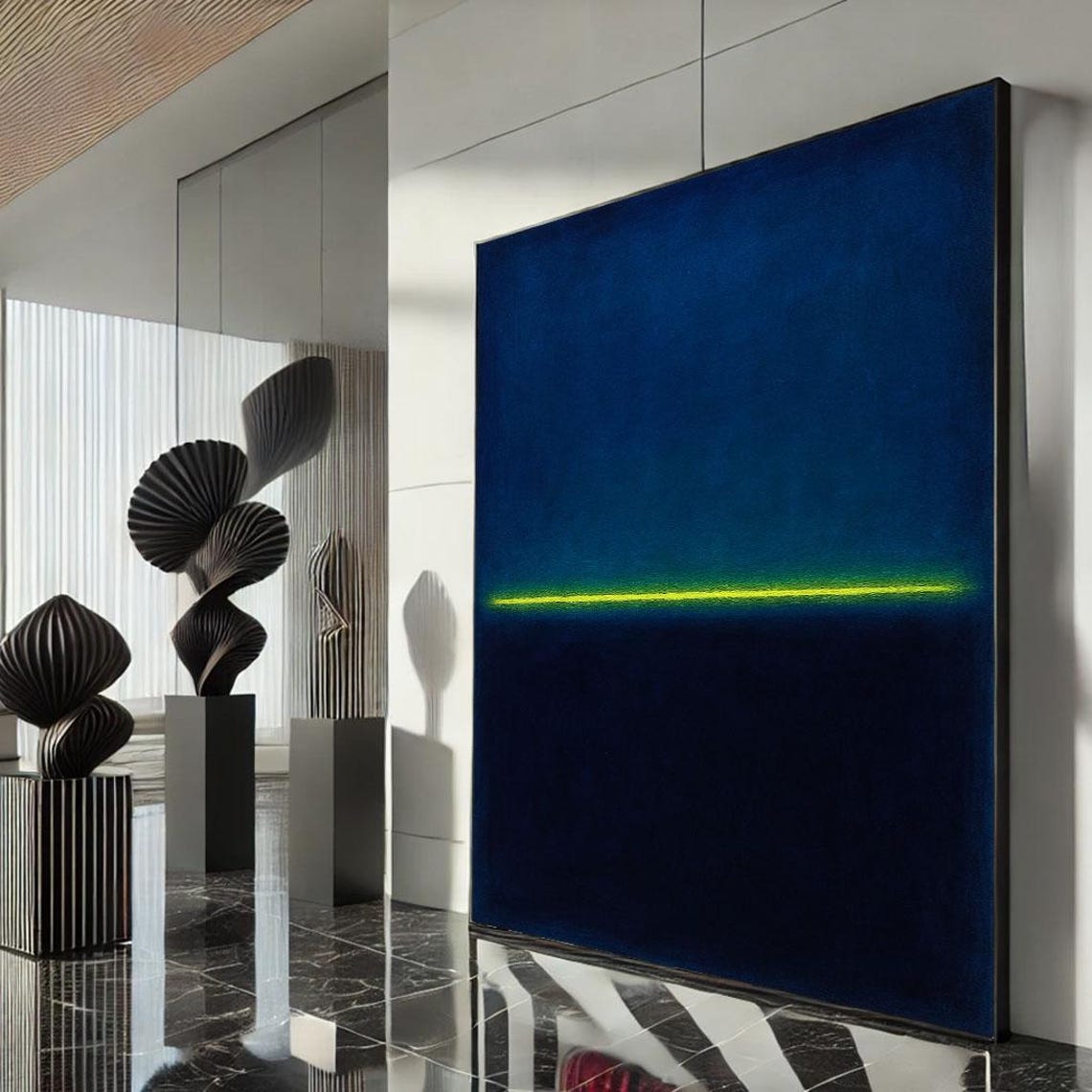 Rothko Style Navy Blue Minimalist Abstract Lime Horizon Poster