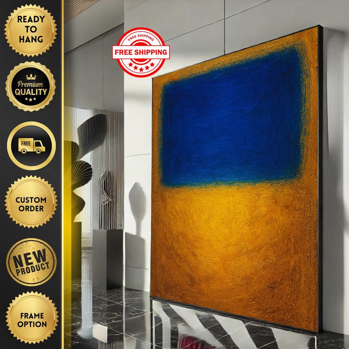 Rothko-Style Royal Blue and Gold Color Field Luminous Poster