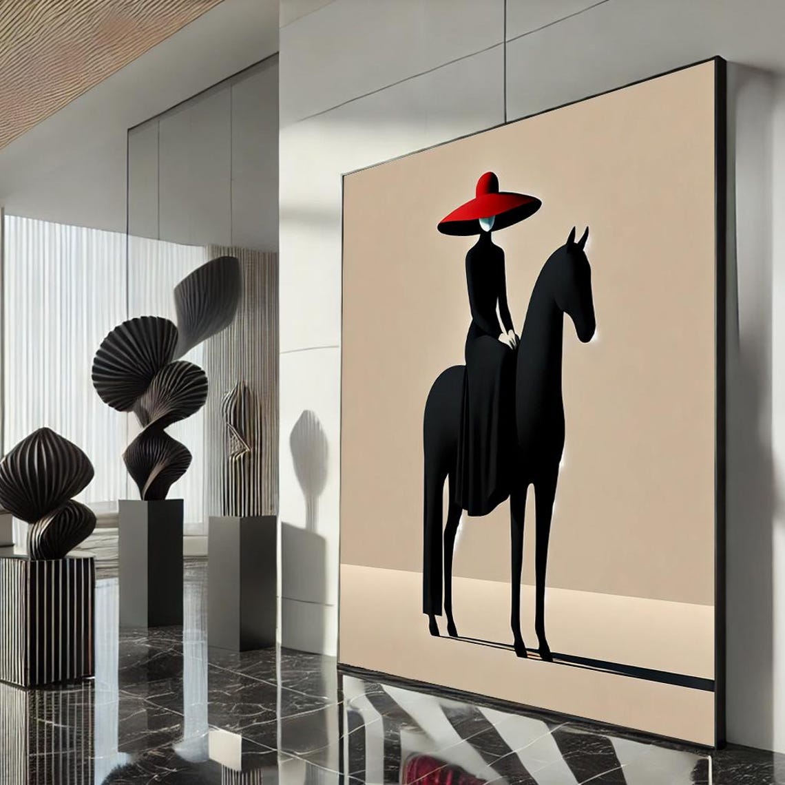 Abstract Woman On Horse Minimalist Modern Equestrian Art Poster