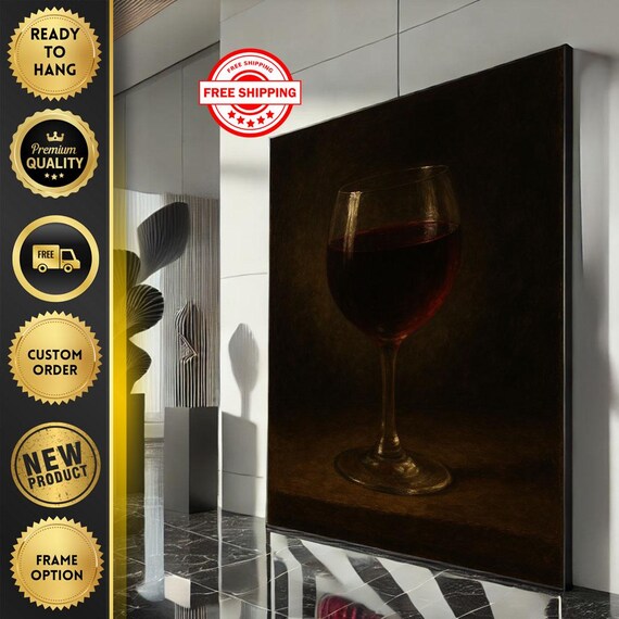 Elegant Red Wine Glass in Dark Moody Oil Painting Style Poster