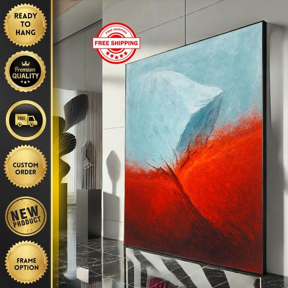 Modern Abstract Red And Blue Canvas Wall Art Print Bold Living Room Decor Ready To Hang Statement Piece