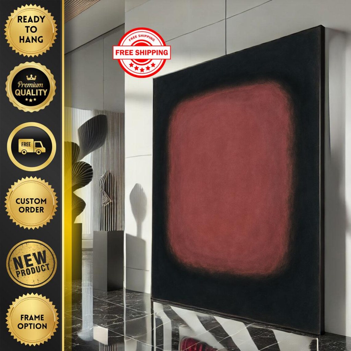 Rothko-Inspired Red and Black Bold Modern Color Field Abstract Poster
