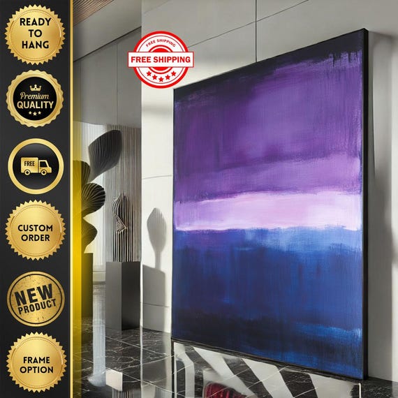 Mark Rothko Inspired Purple And Blue Canvas Bold Color Field Painting For Modern Living Room Decor Ready To Hang