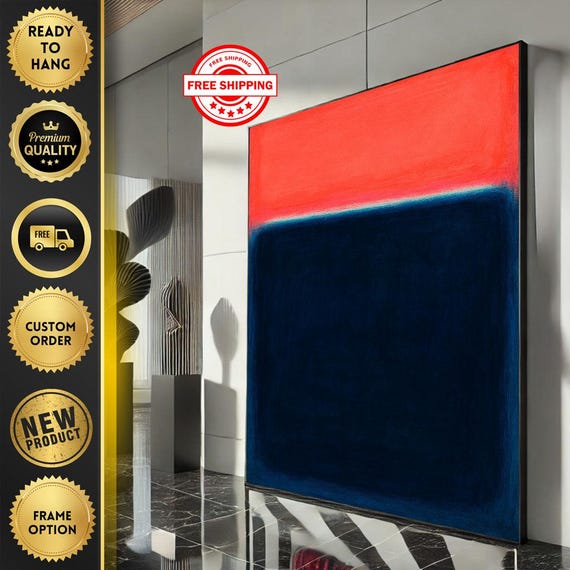 Mark Rothko Inspired Red And Blue Canvas Bold Color Field Painting Reproduction For Modern Living Room Decor Ready To Hang