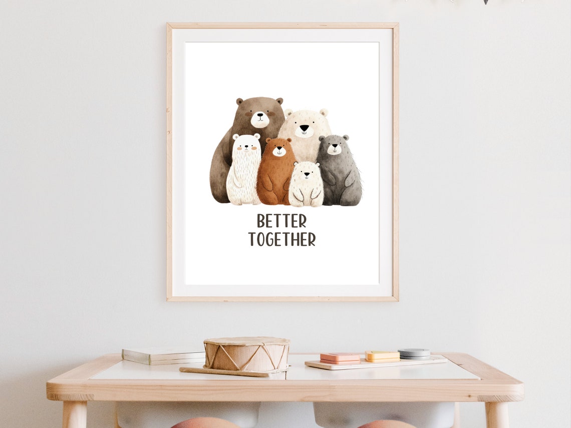 Bear Family Art Cute Woodland Animal Nursery Print Family Quote Instant Kids Room Wall Decor Playroom Bear Poster - Image 4
