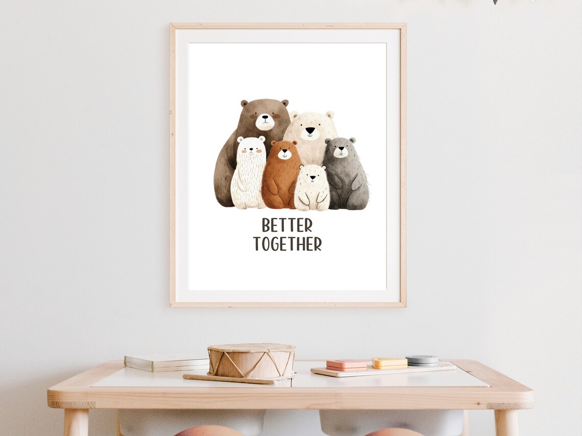 Better Together Six Cute Bears Family Quote Nursery Wall Poster - Image 4