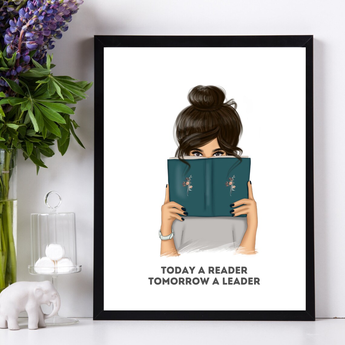Today a Reader Tomorrow a Leader Girl Reading Book Lover Print - Image 2