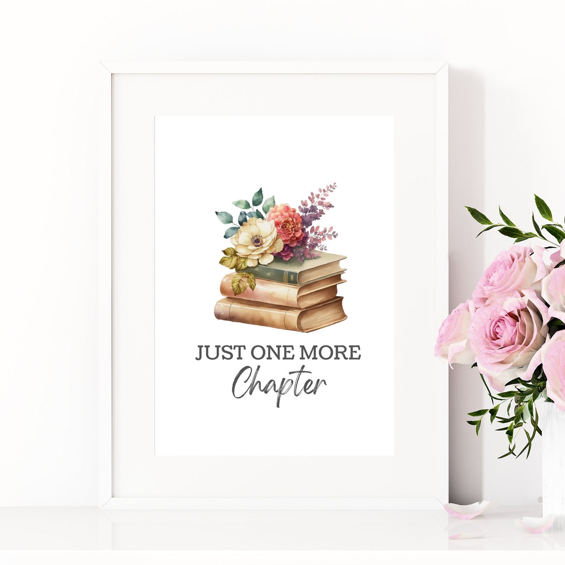 Just One More Chapter Stack of Books with Floral Reading Print - Image 3