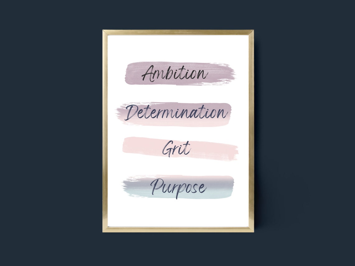 Ambition Determination Grit Purpose Brushstroke Quote Wall Print - Image 4